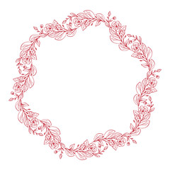Lavender flowers decorative wreath isolated on white background, Round frame hand drawn doodle vector sketch herbal line art graphic design for greeting card, invitation, wedding design, cosmetic