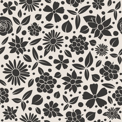 Floral background - seamless pattern with hand drawn flowers. Mother's Day, Woman's Day and Valentine's Day. Vector.