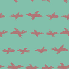 Vector seamless cartoon pattern with pink sketch crows on blue for print, textile, hardcover, bag, mug