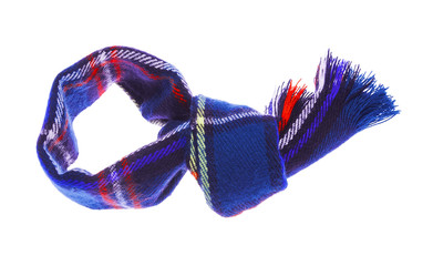 Blue checkered scarf.