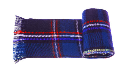 Blue checkered scarf.