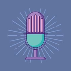 retro microphone icon over purple background, colorful design. vector illustration