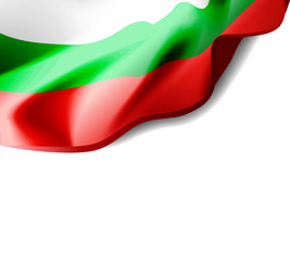 Waving flag of Bulgaria close-up with shadow on white background. illustration with copy space