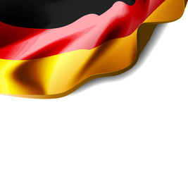 Waving flag of Germany close-up with shadow on white background. illustration with copy space