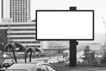 Blank horizontal billboard against a urban background