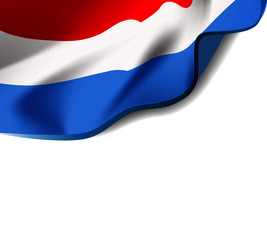 Waving flag of Netherlands close-up with shadow on white background. Flag of Holland. illustration with copy space