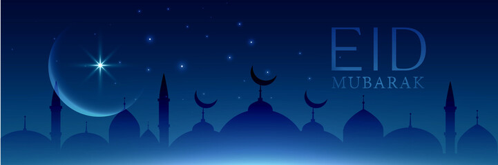 Fototapeta na wymiar elegant eid mubarak night scene banner design