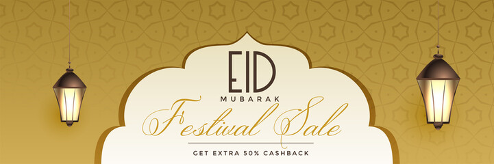 stylish eid sale banner design with hanging lamps