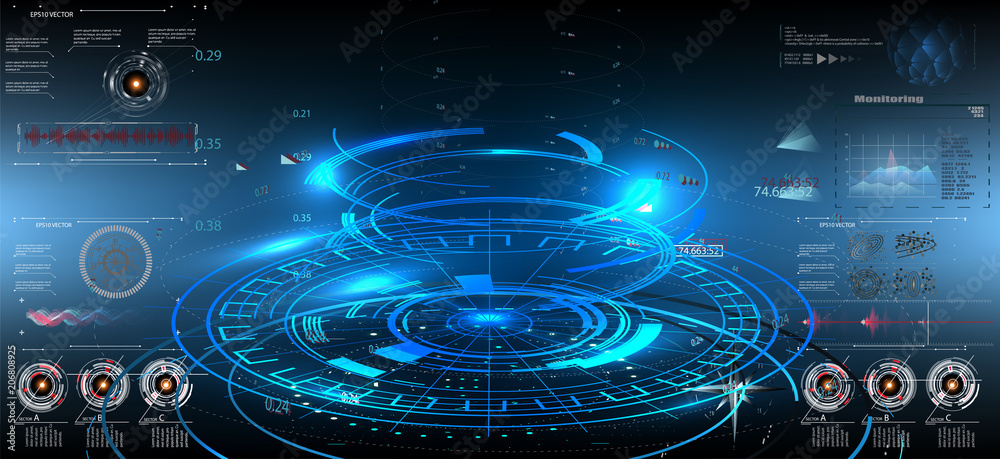 Poster abstract technology ui futuristic concept hud interface hologram elements of digital data chart, com