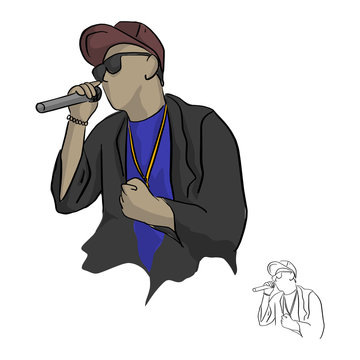 rapper holding microphone vector illustration sketch doodle hand drawn with black lines isolated on white background