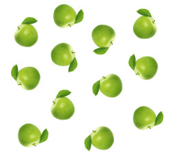 set of green apples background