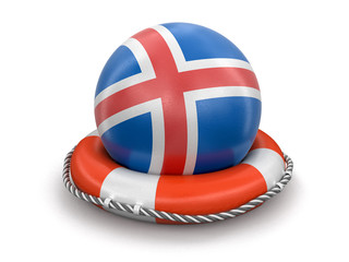 Ball with Icelandic flag on lifebuoy. Image with clipping path