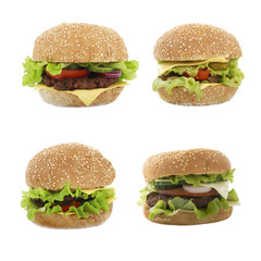 set of hamburgers isolated on white background