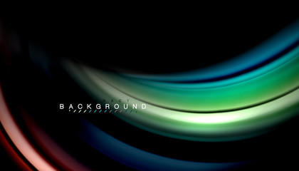 Abstract wave lines fluid rainbow style color stripes on black background