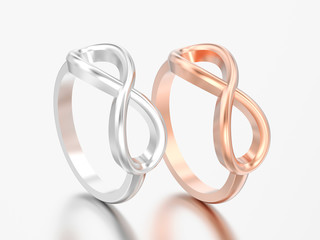Fototapeta premium 3D illustration two rose gold and silver simple infinity rings