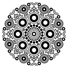 Mandala black and white vector art, Australian dot painting decorative design, Aboriginal folk art bohemian style
