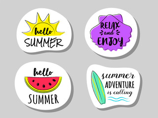 Cute summer stickers with illustration. Vector.