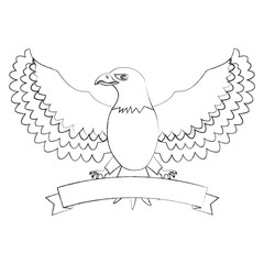 american eagle with usa flag ribbon mascot vector illustration sketch