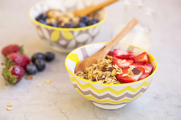 Muesli bowls with strawberries