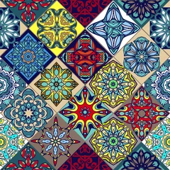 Fototapete Marokkanische Fliesen Nahtloses buntes Patchwork. Blumentapete. Dekoratives Ornament für Stoff, Textil, Packpapier.