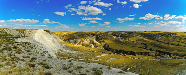 Panorama of the Cretaceous Mountains of the Donskoy Nature Park in the Volgograd Region. Russia
