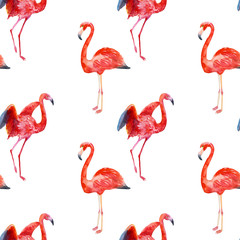 Watercolor seamless flamingos