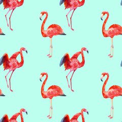 Watercolor seamless flamingos
