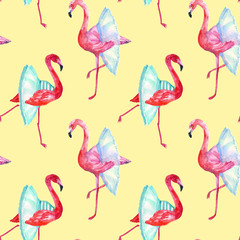 Flamingos ballet dancers, seamless pattern