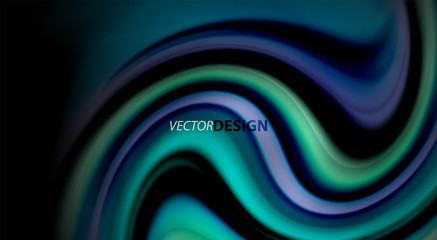 Fluid rainbow colors on black background, vector wave lines and swirls