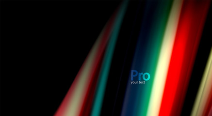 Fluid rainbow colors on black background, vector wave lines and swirls