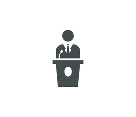 Business man speech on desk icon