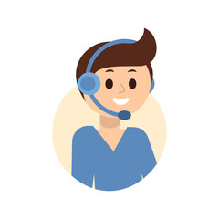 Operator of call center in headphone