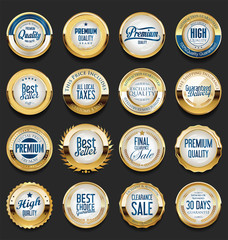 Collection of golden retro vintage badges 