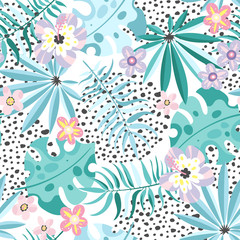 Naklejka premium Abstract exotic plants seamless pattern