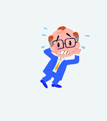 Old businessman with glasses very alarmed takes the hands to the head.