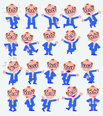 Businessman. Twenty eight expressions and basics body elements, template for design work and animation. Vector illustration to Isolated and funny cartoon character.