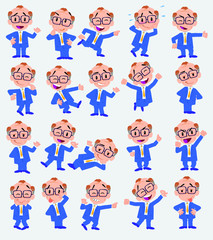 Cartoon character boy. Set with different postures, attitudes and poses, always in positive attitude, doing different activities in vector vector illustrations.