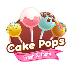 Cake pops sweets colorful poster or badge.