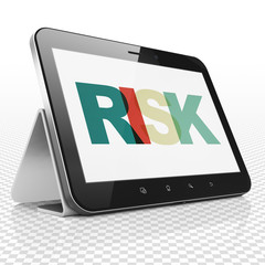 Finance concept: Tablet Computer with Painted multicolor text Risk on display, 3D rendering