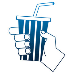 hand holding soda cup with straw vector illustration