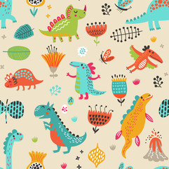 Seamless pattern with dinosaurs