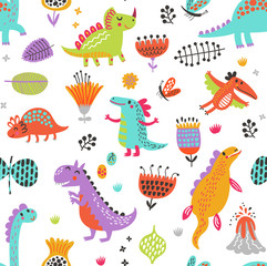Seamless pattern with dinosaurs
