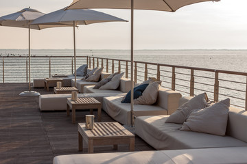 empty cafe terrace sea side beach club