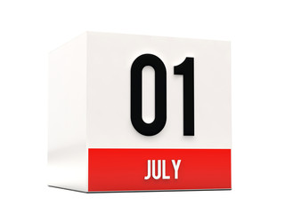 1 july on calendar cube and white background 