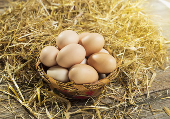 Organic eggs in a basket