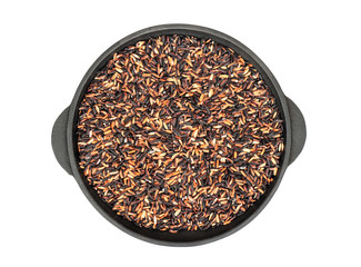 Black rice in frying pan