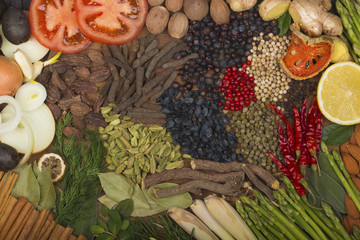 spices background. top view