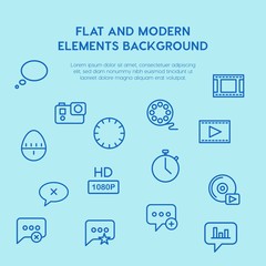 chat and messenger, video, time, email outline vector icons and elements background concept on blue background.Multipurpose use on websites, presentations, brochures and more
