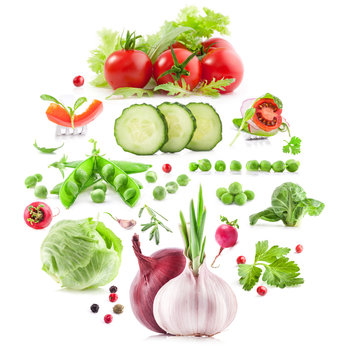 Collection of vegetables isolated on white background