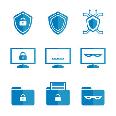 Set of blue icons of cybersecurity